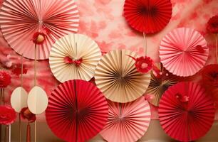 AI generated decorating with paper fans, paper lanterns or paper streamers, photo