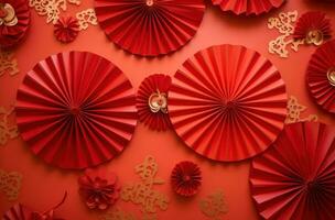 AI generated decorating with paper fans, paper lanterns or paper streamers, photo