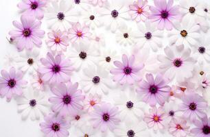 AI generated flowers are arranged on top of a white background photo