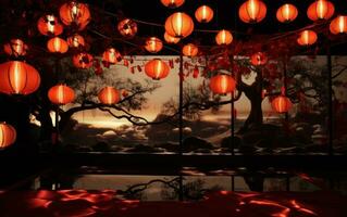 AI generated new year lights with lanterns in the sun photo