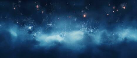 AI generated fireworks fire up in the sky over a blue background, photo