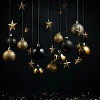 AI generated more golden holiday ornaments on a dark background, photo