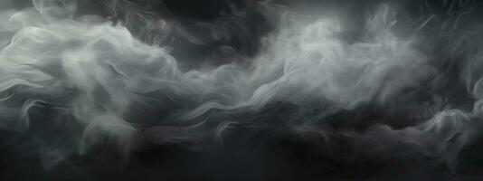 AI generated black and white smoke with flames flying around in a dark room photo