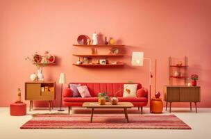 AI generated pink living room red. photo