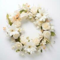 AI generated the wreath features white flowers in the center of it, white background, photo