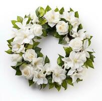 AI generated the wreath features white flowers in the center of it, white background, photo