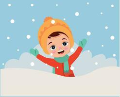 Children making snowmen playing outdoors in winter vector