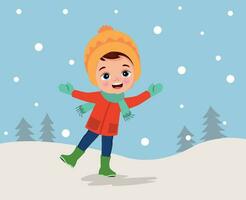 Children making snowmen playing outdoors in winter vector