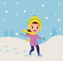 niños haciendo muñecos de nieve jugando al aire libre en invierno vector