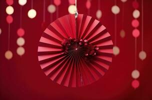 AI generated the origami fan hanging on a pink background, photo