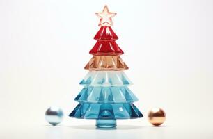 ai generado el palabras alegre Navidad Navidad árbol arreglado en diferente colores son espelta afuera, foto