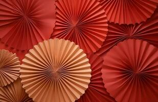 AI generated red paper fan flower on red background photo