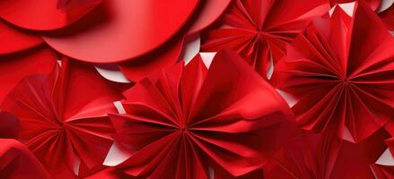 AI generated sakura fan of folded origami paper on red background photo