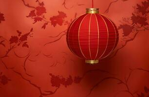 AI generated red paper lantern on a red background photo