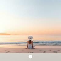 AI generated woman on beach sitting at sunrise, photo