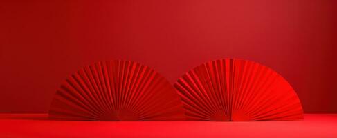 AI generated three red fan designs sitting on a red background, photo