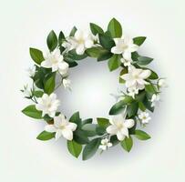 ai generado blanco floral guirnalda con hojas, foto