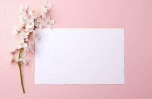 AI generated white blank sheet of paper laying on pink background, photo