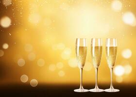 AI generated two champagne flutes are on front of a gold background photo