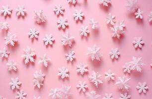 AI generated snow flakes on a pink background photo