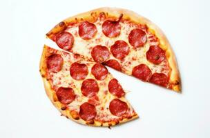 AI generated sliced pepperoni pizza in white background, photo