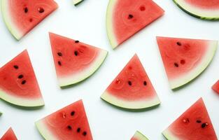 ai generado rebanadas de sandía y verduras son puesto fuera en un círculo, foto