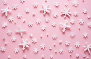 AI generated snow flakes on a pink background photo