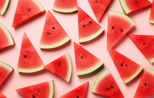 AI generated slices of watermelon and greens are laid out in a circle, photo