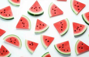 AI generated slices of watermelon and greens are laid out in a circle, photo