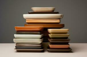 AI generated several flat plates and bowls are stacked on top of each other photo