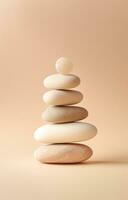 AI generated set of white rocks that are stacking up on a beige background. photo