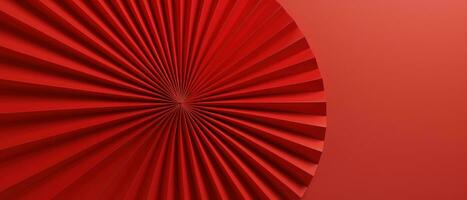 AI generated red paper fan flower on red background photo