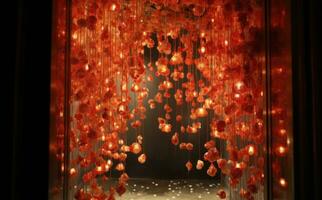 AI generated red lanterns hanging on an open door photo
