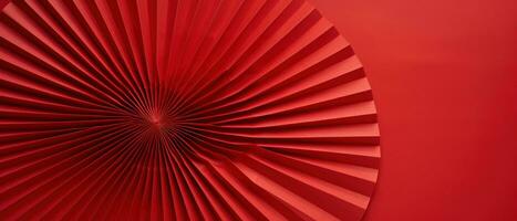 AI generated red paper fan flower on red background photo