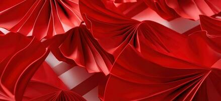 AI generated sakura fan of folded origami paper on red background photo