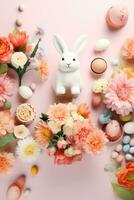 AI generated A creative flat lay photo featuring various Easter-themed objects