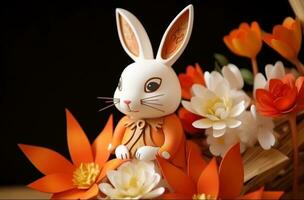 AI generated year of the rabbit with a flower in the middle, photo