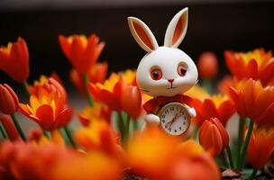 AI generated year of the rabbit with a flower in the middle, photo