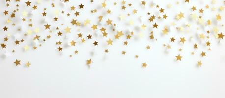 AI generated white background with gold shining stars, photo