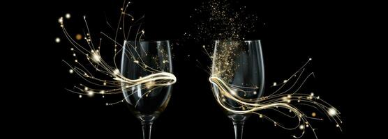 AI generated two toasting glasses with sparkler and party popper photo