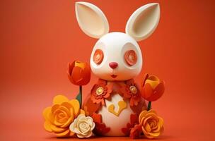 AI generated year of the rabbit with a flower in the middle, photo