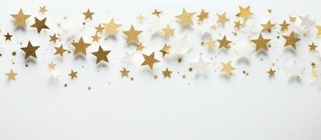 AI generated white background with gold shining stars, photo