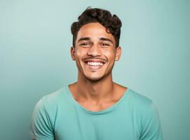 ai generado un joven hombre es sonriente aislado foto