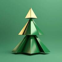 ai generado un triángulo Navidad árbol en un 3d representación en un verde antecedentes foto