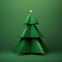 ai generado un triángulo Navidad árbol en un 3d representación en un verde antecedentes foto