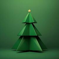 AI generated a triangle christmas tree in a 3d rendering on a green background photo