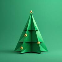 ai generado un triángulo Navidad árbol en un 3d representación en un verde antecedentes foto