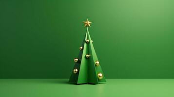 AI generated a triangle christmas tree in a 3d rendering on a green background photo