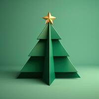 AI generated a triangle christmas tree in a 3d rendering on a green background photo