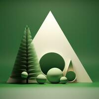 AI generated green 3d model christmas tree in the green photo